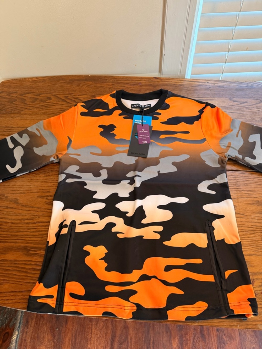 Create2mrw mensOrange Camo Long-Sleeve Swim Shirt